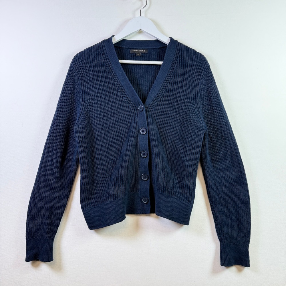 BANANA REPUBLIC Navy Blue Ribbed Cotton V-Neck Button Cardigan XL